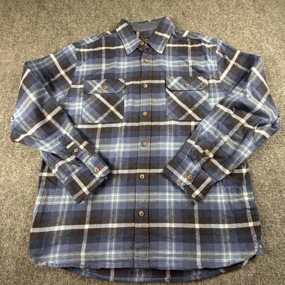 Jachs Heritage Flannel Shirt Mens XL Blue Brown Plaid Button Up 1456650